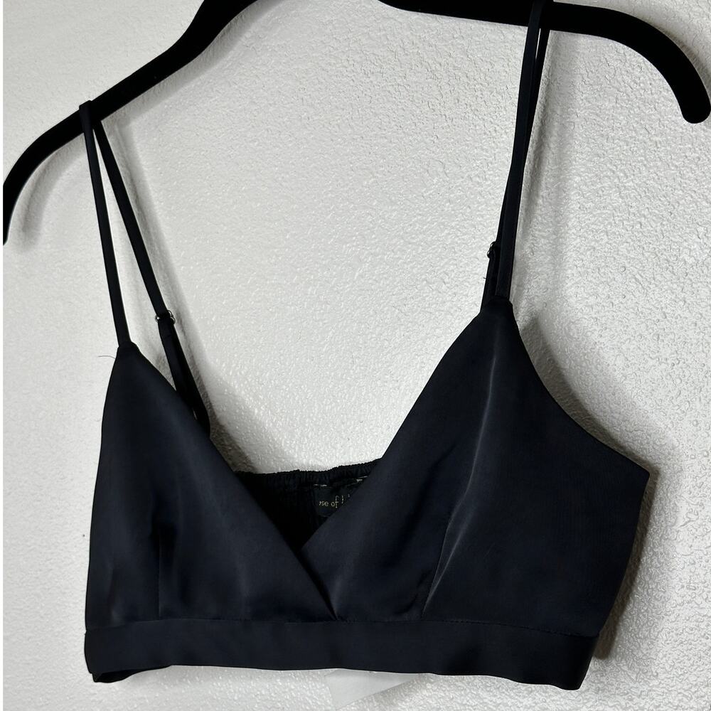 NWT House of Harlow 1960 Black Satin Smocked Back Bralette S